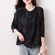 批发黑色长袖t恤女2026春秋新款花边领洋气复古小衫<b class='q'>大码</b>漂亮上衣