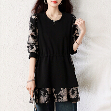 批发假两件碎花拼接<b class='q'>衬衫</b>女2026春装新款大码胖mm中<b class='q'>长款</b>收腰上衣