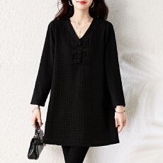 新中式中长款休闲大衫2026春女新款V领复古盘扣开叉百搭上衣