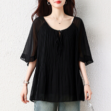 批发大码女装胖mm夏季<b class='q'>新款</b>气质短袖显瘦<b class='q'>雪纺衫</b>宽松遮肚子上衣