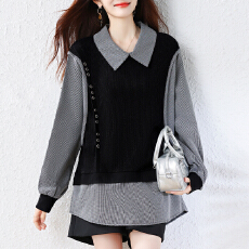 批发假两件长袖<b class='q'>t</b><b class='q'>恤</b>女2026新款<b class='q'>时尚</b>洋气上衣大码宽松打底衫初秋穿搭