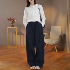 批发2026春<b class='q'>秋</b>新款慵懒风白衬衫阔腿裤套装简单时尚穿搭韩系时尚两件套