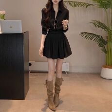批发韩版翻领收腰衬衫高腰<b class='q'>百褶</b><b class='q'>短裙</b>套装女2026春夏甜酷辣妹风显瘦穿搭