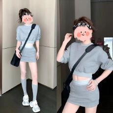 批发早春穿搭一整套2026<b class='q'>秋装</b>慵懒风休闲运动辣妹短款卫衣半身裙两件套