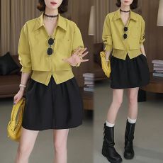 批发纯欲慵懒风套装女2026春秋新款纯色<b class='q'>长袖</b>衬衫+高腰半身裙两件套潮