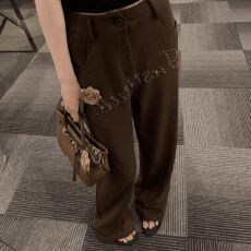 批发2026新款韩系时尚<b class='q'>修身</b>显瘦高腰阔腿<b class='q'>裤</b>+<b class='q'>立体花</b>朵圆领短袖T恤两件套