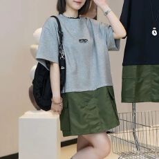 批发2026夏季新款韩里韩气松弛感宽松休闲时尚中长款拼接色<b class='q'>T</b><b class='q'>恤</b>连衣裙