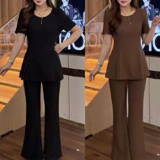 批发气质<b class='q'>女装</b>时尚<b class='q'>休闲</b>洋气短袖微喇裤<b class='q'>套装</b>2026夏季新款遮肉显瘦两件套