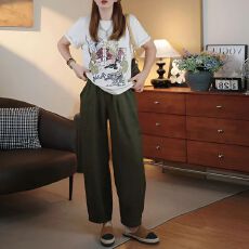 批发时尚减龄印花圆领百搭短袖<b class='q'>T</b><b class='q'>恤</b>女2026夏季新款高腰直筒九分<b class='q'>裤</b>套<b class='q'>装</b>