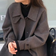 批发ins同款 韩系气质复古翻领暗扣中长款毛呢<b class='q'>外套</b>3色4码