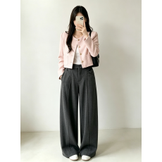 批发韩系小香风两件套 粉色短款外套 毛呢加绒加厚弯刀阔腿<b class='q'>裤</b>