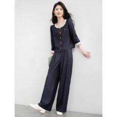 批发仿牛仔气质套<b class='q'>装</b>女2026春季新款高级感拼接<b class='q'>上衣</b>阔腿<b class='q'>裤</b><b class='q'>两件套</b>