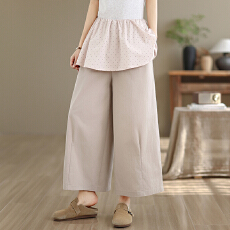 批发实拍新款宽松百搭阔腿裤女波点屁帘裤假两件个性直筒裤百搭休闲裤