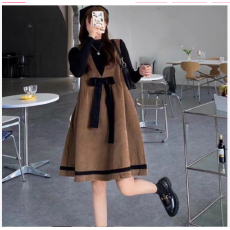 批发孕妇两件套针织灯芯绒春<b class='q'>秋</b>系带连衣裙孕妇裙