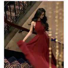 批发从一时刻繁花立体裁剪<b class='q'>红色</b>连衣裙女春中长款超大摆a字裙<b class='q'>礼服</b>