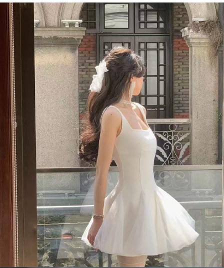 화이트 슬립 여성 드레스 새로운 망사 퍼프 요정 고급 센스 라이센스 치마