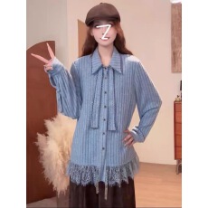 批发大码设计感洋气蕾丝长袖T恤女2025新款秋季胖MM遮肉显瘦打底上衣