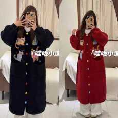 批发卡通趣味猫咪刺绣长款毛衣外套女秋冬大码胖mm宽松慵懒风针织开衫