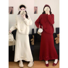 批发韩系一整套穿搭毛衣<b class='q'>套装</b>女秋冬新款重工蝴蝶结减龄针织短裙两件套