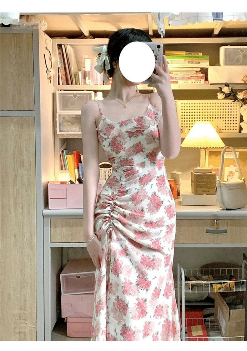 하나 달콤한 복숭아 yikrtt 꽃 와 바다 기사 장미 정원 여름 펌프 로프 불규칙 인어 꼬리 슬립 드레스