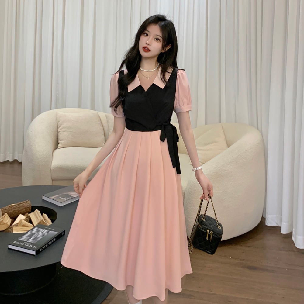 빅 사이즈 마이크로 지방 여성 의류 차 휴식 프랑스식 레트로 드레스 여름 새로운 품격 슬림해 보이는 그는 벤 바람 드레스