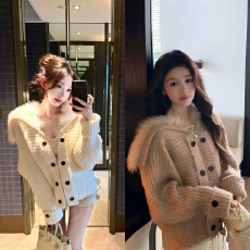 批发慵懒风毛领拼接毛衣外套女2026秋<b class='q'>冬</b>季新款复古宽松高级感针织开衫