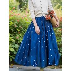 批发胖mm显瘦法式气质蓝色印花波点半身裙女2025夏季大码百搭a字长裙