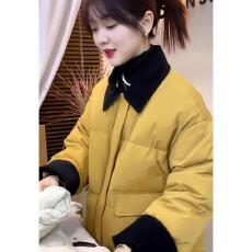 批发韩系撞色拼接棉衣外套2025冬季高级松弛感小个子短款翻领加厚棉袄