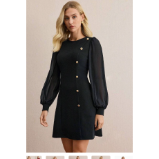 批发跨境外贸欧美女装亚马逊2026春季圆领钉扣修身显瘦长袖纯色<b class='q'>连衣裙</b>