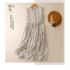 批发2026夏季新品无袖文艺波点经典设计连衣裙中长款飘逸舒适A字裙女