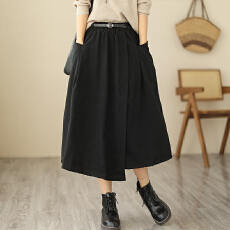批发实拍 送腰带 复古<b class='q'>半身裙</b>女松紧腰显瘦A字裙中长款气质半裙