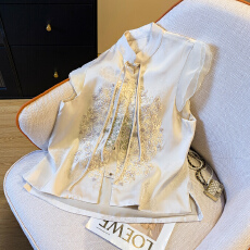 批发实拍 重工刺绣新中式国风提花醋酸马甲衬衫女秋冬气质立领马夹