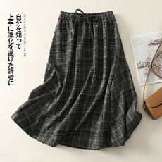 批发实拍 高腰松紧腰格子a字毛呢半身裙女格纹伞裙中<b class='q'>长裙</b>