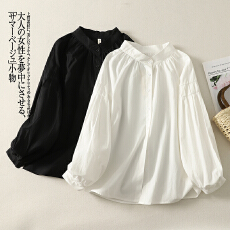 批发实拍 春季外贸春秋褶皱泡泡袖宽松衬衫娃娃衫上衣女