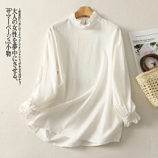 批发实拍 春季优雅别致文艺格调活泼感花边领苎麻衬衫女