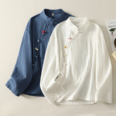 批发实拍  春季文艺复古<b class='q'>中国风</b>茶服女春秋高端苎麻盘扣长袖<b class='q'>T</b><b class='q'>恤</b>