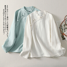 批发实拍 春季亚麻复古立领新款中式茶服盘扣<b class='q'>上衣</b>长袖<b class='q'>棉麻</b>衬衣