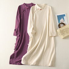 批发实拍   新中式连衣裙秋季新款复古国风禅意长裙子盘扣改良旗袍裙