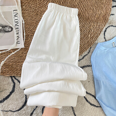 批发实拍 慵懒松弛棉麻阔腿裤女高端白色亚麻裤子女夏季薄款休闲长裤