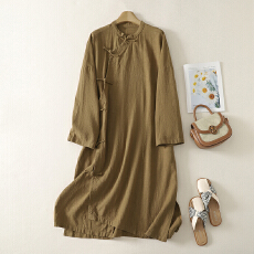 批发实拍 春季新中式连衣裙女新款禅修居士服棉麻复古禅意偏襟袍子