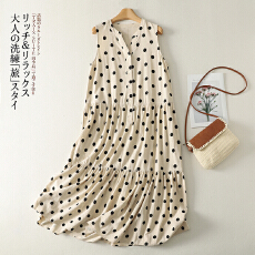 批发实拍 夏季v领波点亚麻短袖<b class='q'>连衣裙</b>女显瘦新款度假风气质休闲<b class='q'>宽松</b>长