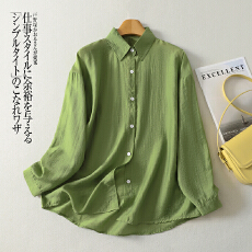 批发实拍 <b class='q'>复古</b>高级感绿色苎麻衬衫女士防嗮休闲慵懒叠穿上衣