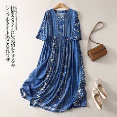 批发实拍 旅游度假文艺袍子<b class='q'>连衣裙</b>夏气质蓝波西米亚宽松长裙女显瘦