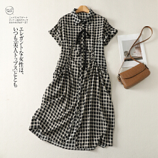 批发实拍  格子POLO连衣裙夏季新款大码宽松遮肚子显瘦衬衫裙子
