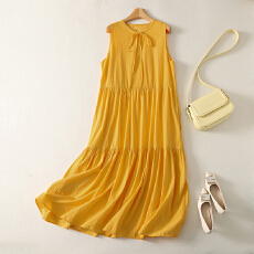 批发实拍 <b class='q'>棉麻</b>温柔风无袖宽松茶歇裙夏季显瘦简约连衣裙