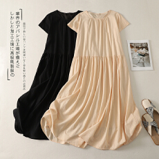 批发<b class='q'>实拍</b> 圆领短袖连衣裙女2026夏季大码胖MM新款气质长裙