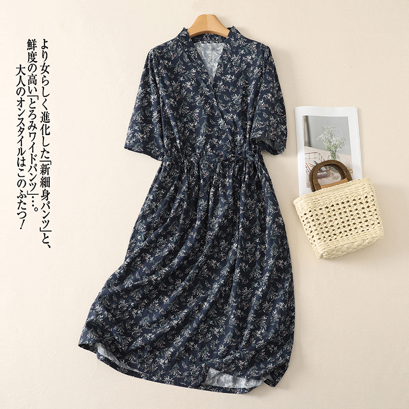 실사 면 린넨 여성 드레스 2026 새로운 루즈핏 슬림해 보이는 펌프 로프 허리 수축 휴가 롱 스커트