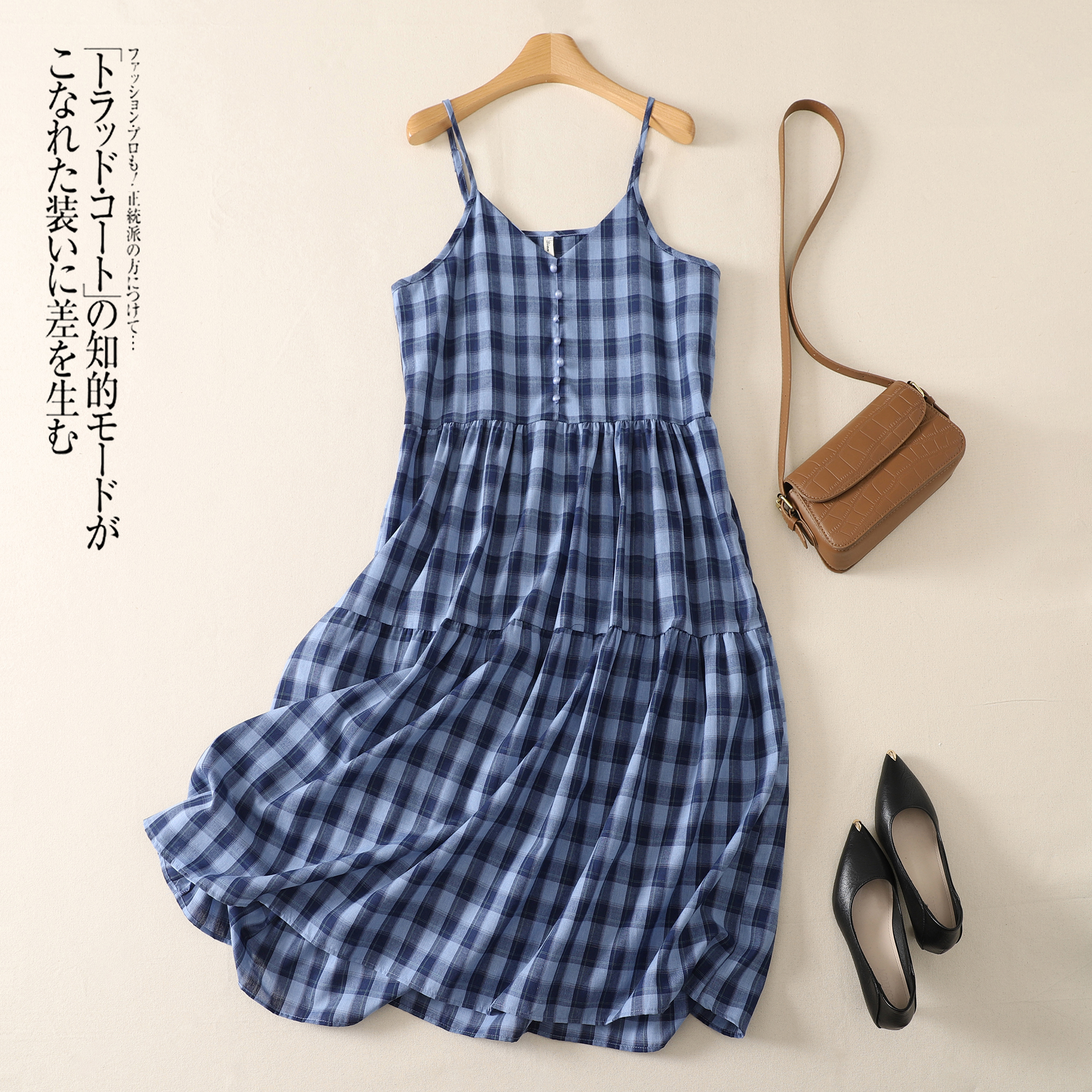 실사 여름 루즈핏 체크무늬 슬립 드레스 여름 여성 체크무늬 롱 코트 소녀 연령 감소 아름다운 작은 치마