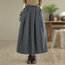 批发实拍 秋冬新款森系复古毛呢格子半身裙女士休闲高腰气质裙