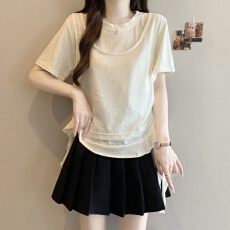 批发实拍<b class='q'>大码</b> 夏季新款短袖设计感蕾丝花瓣叠穿圆领T假两件上衣女